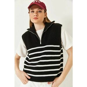 Pulover tricotat - cu dungi - guler cu fermoar - tricot - imagine