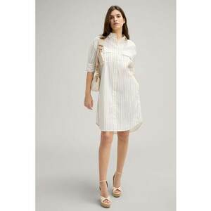 Rochie midi - tip cămașă cu imprimeu în dungi - Alb imagine