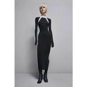Rochie lunga creion - cu model colorblock - Negru imagine