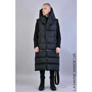 Vesta lunga supradimensioanta matlasata - cu guler amplu tip sal si inchidere frontala cu capse - Negru imagine