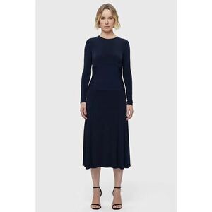 Rochie midi cu maneca lunga si inchidere la spate prin fermoar - Albastru inchis imagine