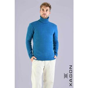 Bluza cu guler inalt rulat si croi clasic - Albastru imagine