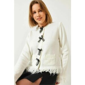 Pulover dama - acril/poliester - model cu fundite - crem - imagine
