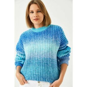 Pulover dama guler rotund - poliester/elastan - albastru - imagine