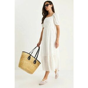 Rochie midi pentru dama - HiCCUP - decolteu patrat - poliester - alb imagine