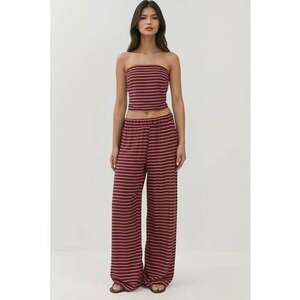 Set doua piese - top fara bretele si pantaloni cu dungi - rosu - jerseu imagine