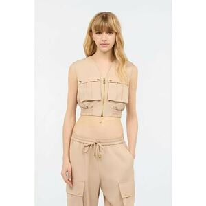 Vesta crop cu fermoar si elastic in talie - Bej imagine