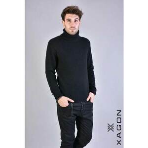 Bluza cu guler inalt rulat si croi clasic - Negru imagine