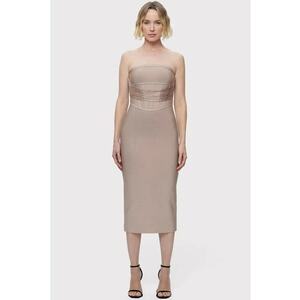 Rochie midi cu detalii cu franjuri - Crem imagine