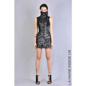 Rochie mini din piele ecologica - cu design texturat - Negru imagine