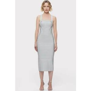 Rochie midi cu bretele in X - Gri imagine