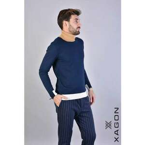 Bluza cu guler inalt barbateasca cu design modern in doua tonuri - Albastru imagine