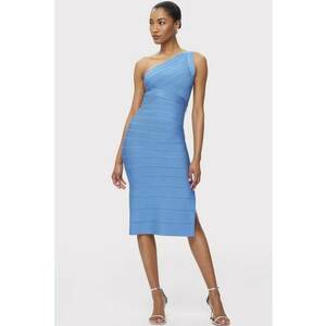 Rochie midi cu umarul gol si efect de sculptare a siluetei - Albastru imagine