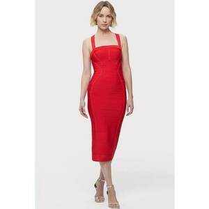 Rochie midi cu bretele in X - Rosu imagine