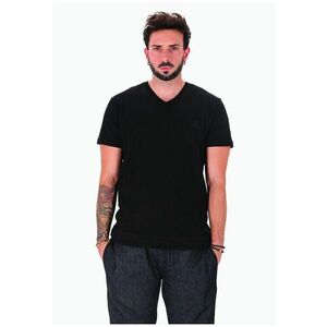 Tricou cu decolteu in V si logo discret - Negru imagine