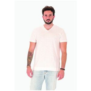 Tricou de bumbac cu decolteu in V - Alb imagine