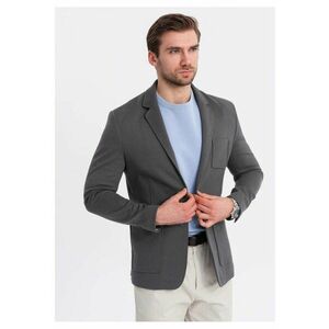 Sacou SLIM din tesatura tricotata cu textura subtila OM-BLZB-0101 - Gri inchis - Gri inchis imagine