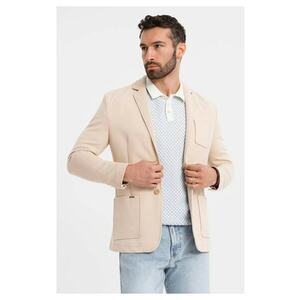 Sacou SLIM din tesatura tricotata cu textura subtila OM-BLZB-0101 - Bej - Bej imagine