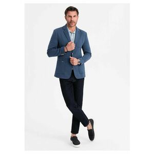 Sacou SLIM din tesatura tricotata cu textura subtila OM-BLZB-0101 - Albastru - Albastru imagine