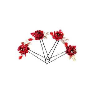 Set 4 accesorii par - negre - cu flori rosii - Marilene C2 imagine
