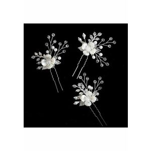 Set 3 accesorii par - argintii - cu flori albe si perle - Marinka C3 imagine
