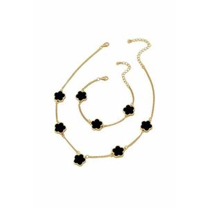 Set colier - cercei si bratara - auriu - cu pandantive flori negre - Nickie C15 imagine