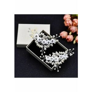 Set 2 brose argintii - pentru pantofi - cu clips si perle - Oddvar C1 imagine