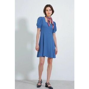 Rochie mini tricotata - HiCCUP - guler patrat - albastru - poliester imagine
