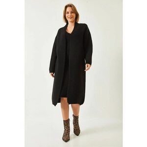 Set doua piese - cardigan cu decolteu in V - tricot texturat - negru - imagine