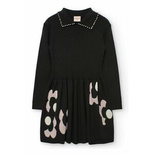 Rochie tricotata cu guler rotund - Alb fildes/Negru imagine