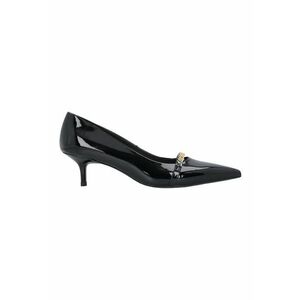 Pantofi de piele ecologica cu varf ascutit si aspect lacuit - Negru imagine