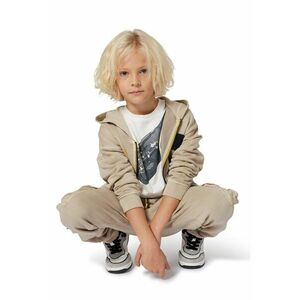 Bluza cu decolteu la baza gatului si imprimeu grafic - Alb fildes/Gri inchis imagine