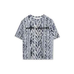 Tricou cu logo si model - Alb/Albastru inchis imagine