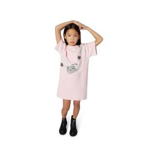 Rochie cu maneci scurte si decolteu la baza gatului - Roz pastel imagine