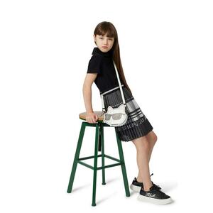 Rochie cu guler ascutit - Alb/Negru/Gri inchis imagine