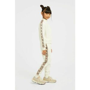 Bluza de trening cu banda logo pe maneci si fermoar - Maro nisip/Crem imagine