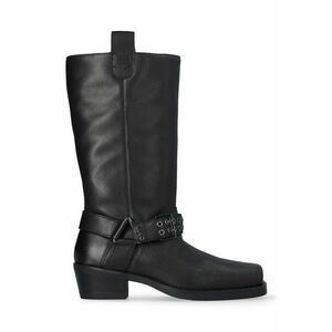 Cizme mid-calf de piele cu varf patrat - Negru imagine