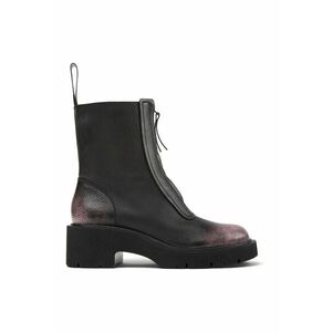 Ghete din piele cu toc si fermoar frontal - Negru stins/Lila imagine