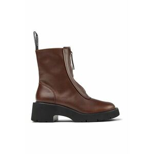 Ghete din piele cu toc si fermoar frontal - Maro cognac imagine