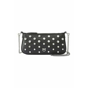 Geanta crossbody de piele cu aplicatii de strasuri - Negru/Transparent imagine