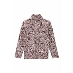 Bluza cu guler inalt si model floral - Violet tyrian/Roz prafuit imagine