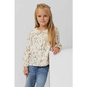 Camasa cu guler cu volane si model floral - Bej/Violet tyrian imagine