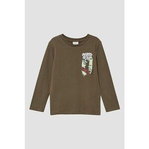 Bluza din bumbac cu imprimeu grafic pe piept - Gri cenusiu/Maro inchis imagine