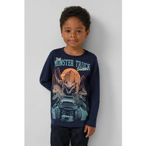Bluza cu imprimeu dinozaur si decolteu la baza gatului - Albastru ultramarin/Gri cenusiu/Portocaliu deschis imagine