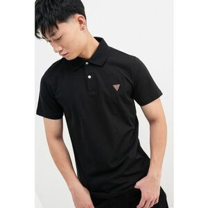 Tricou polo din amestec de bumbac cu logo discret - Negru imagine
