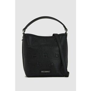 Geanta shopper cu model monograma si bareta detasabila - Negru imagine