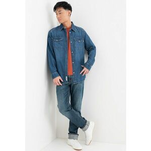 Camasa de denim cu capse - Albastru inchis imagine