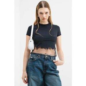 Tricou crop cu insertie transparenta - Negru imagine