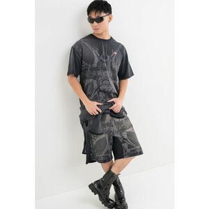 Tricou din bumbac cu design grafic - Gri cenusiu/Gri inchis imagine