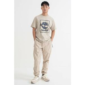 Tricou cu imprimeu grafic si logo - Maro taupe deschis/Bleumarin imagine